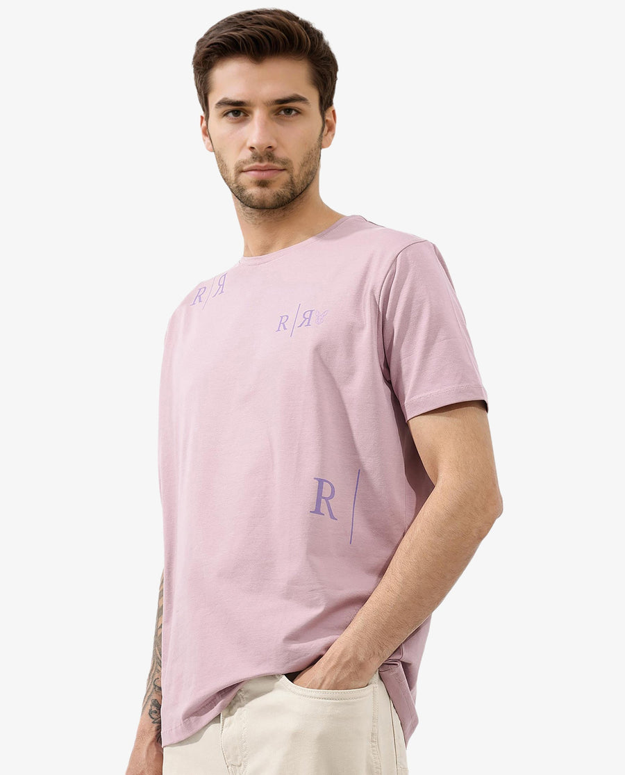 Rare Rabbit Men's Brule Dusky Pink Cotton Blend Graphic Print Regular Fit Half Sleeve Crew Neck T-Shirt