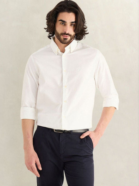 Gant Men White Solid Regular Fit Pure Cotton Shirt
