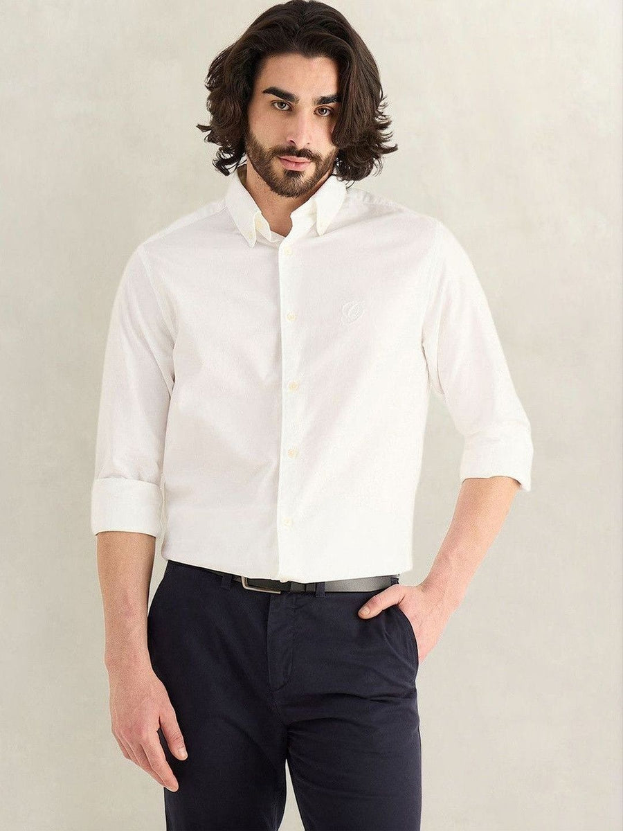 Gant Men White Solid Regular Fit Pure Cotton Shirt