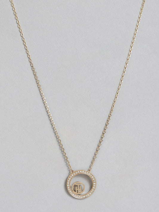 Tommy Hilfiger Women Gold-Plated Circular-Shaped Crystals Studded Necklace