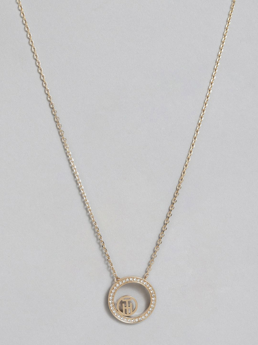 Tommy Hilfiger Women Gold-Plated Circular-Shaped Crystals Studded Necklace