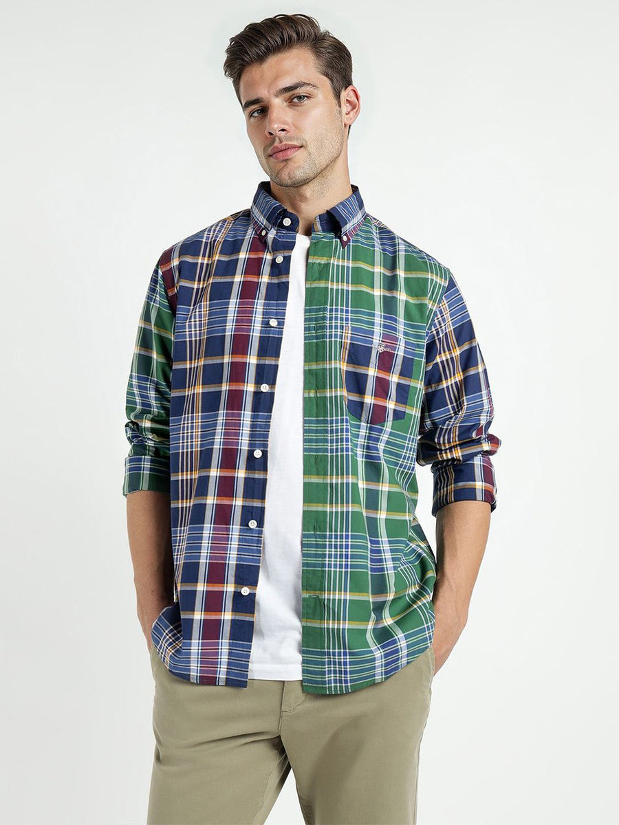 GANT Men Relaxed Fit Checked Button-Down Collar Pure Cotton Poplin Casual Shirt
