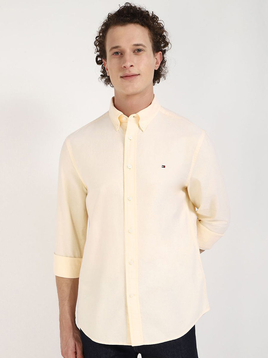 Tommy Hilfiger Men Button-Down Collar Solid Cotton Casual Shirt