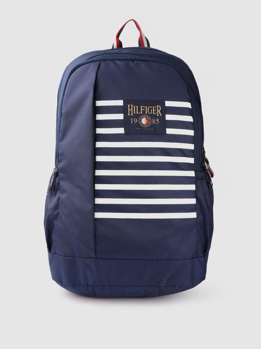 Tommy Hilfiger Unisex Navy Blue & White Striped Backpack