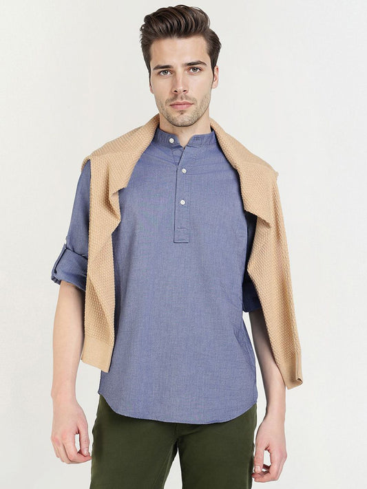 GANT Men Relaxed Fit Solid Mandarin Collar Cotton Casual Shirt