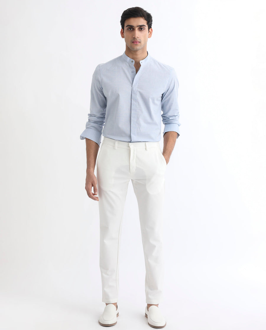 Rare Rabbit Men's Cadmi Light Blue Cotton Plain Regular Fit Full Sleeve Mandarin Collar Shirt