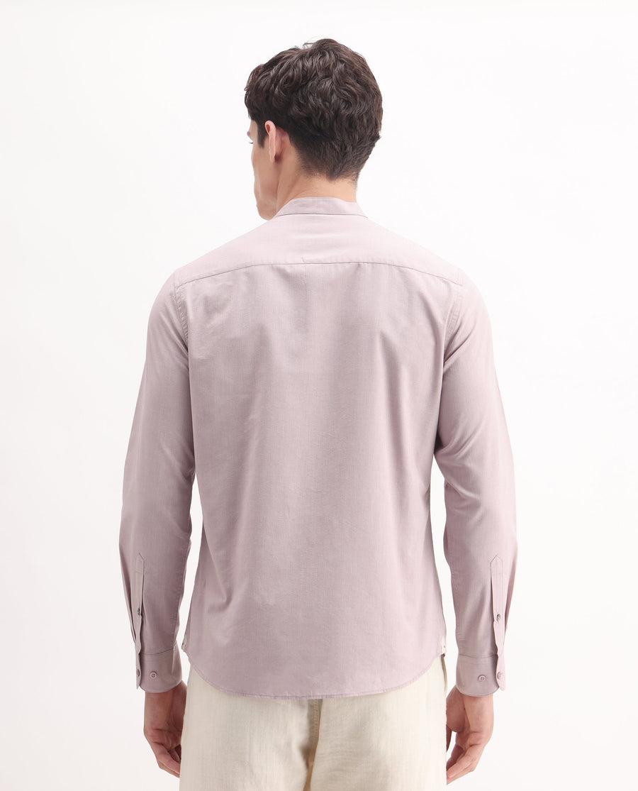 Rare Rabbit Men's Cadmi Light Pink Cotton Plain Regular Fit Full Sleeve Mandarin Collar Shirt