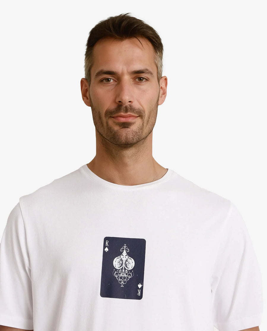 Rare Rabbit Men's Caf White Cotton Graphic Print Regular Fit Half Sleeve Crew Neck T-Shirt