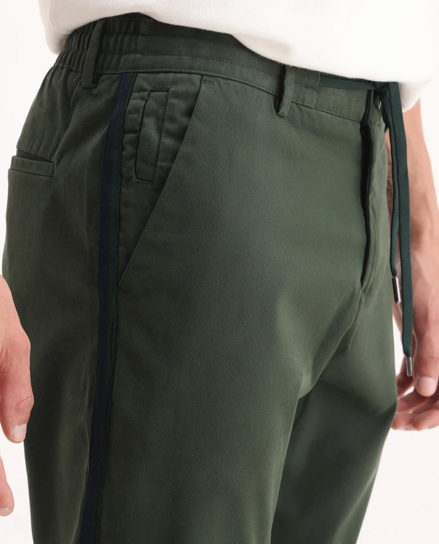 Rare Rabbit Men's Caloon Green Cotton Blend Plain Regular Fit Trouser