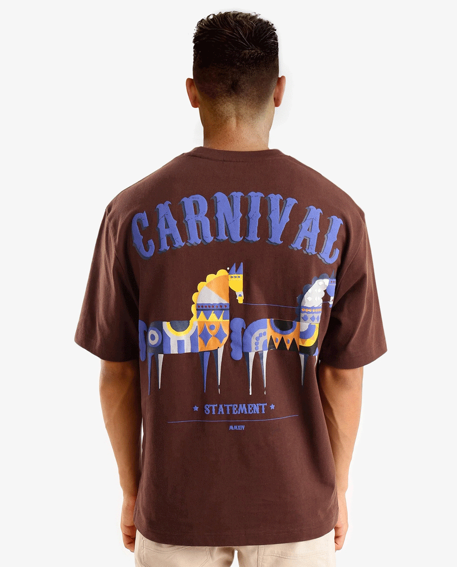 Rare Rabbit Men's Carn Brown Cotton Graphic Print Oversized Fit Half Sleeve Crew Neck T-Shirt