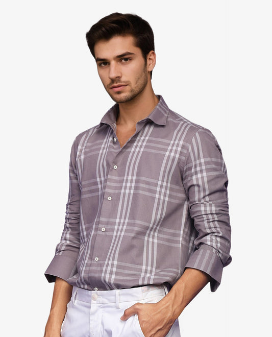 Rare Rabbit Men's Carnet Dusky Purple Cotton Checked Print Regular Fit Full Sleeve Collared Shirt