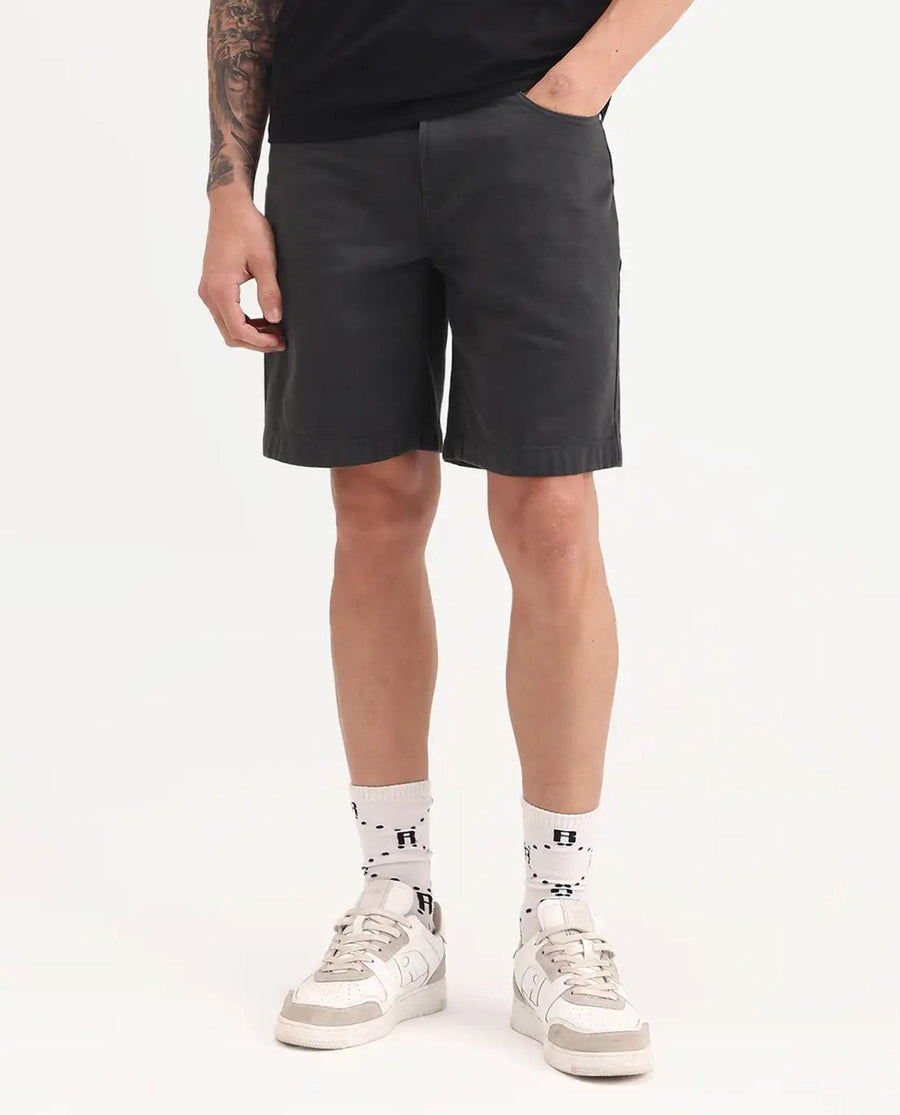 Rare Rabbit Men's Carp Dark Grey Cotton Fabric Regular Fit Plain Shorts