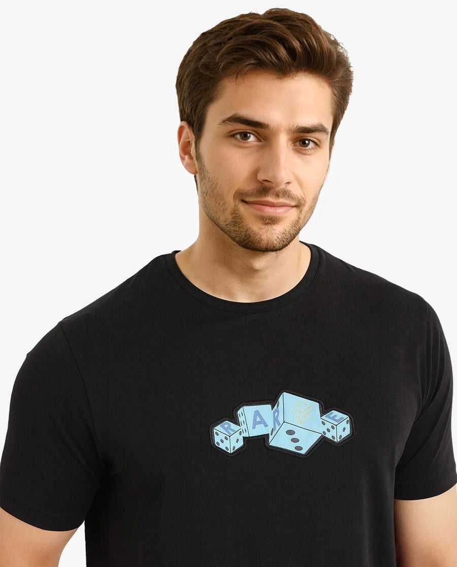 Rare Rabbit Men's Cason Black Cotton Graphic Print Regular Fit Half Sleeve Crew Neck T-Shirt