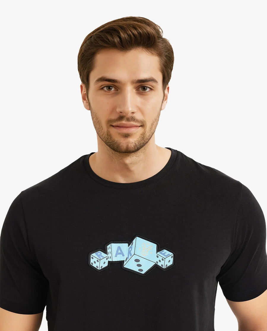 Rare Rabbit Men's Cason Black Cotton Graphic Print Regular Fit Half Sleeve Crew Neck T-Shirt