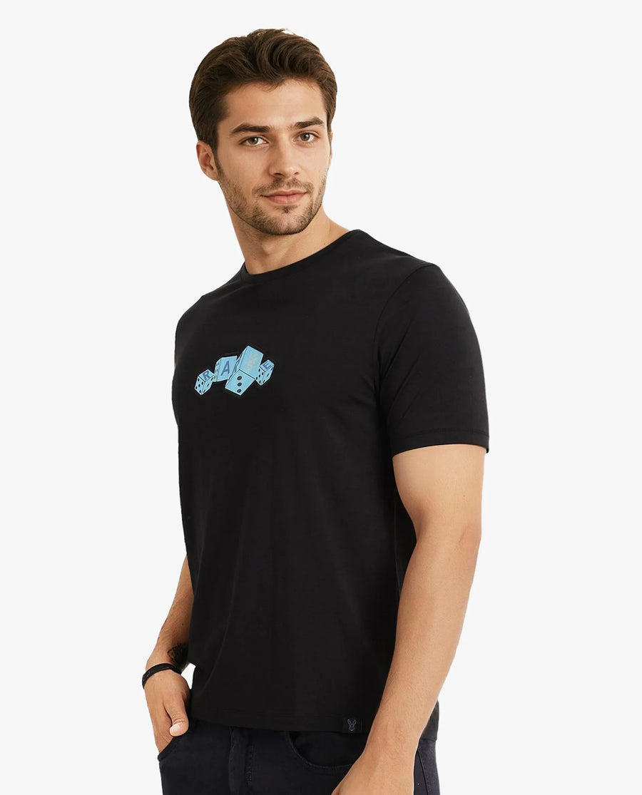 Rare Rabbit Men's Cason Black Cotton Graphic Print Regular Fit Half Sleeve Crew Neck T-Shirt