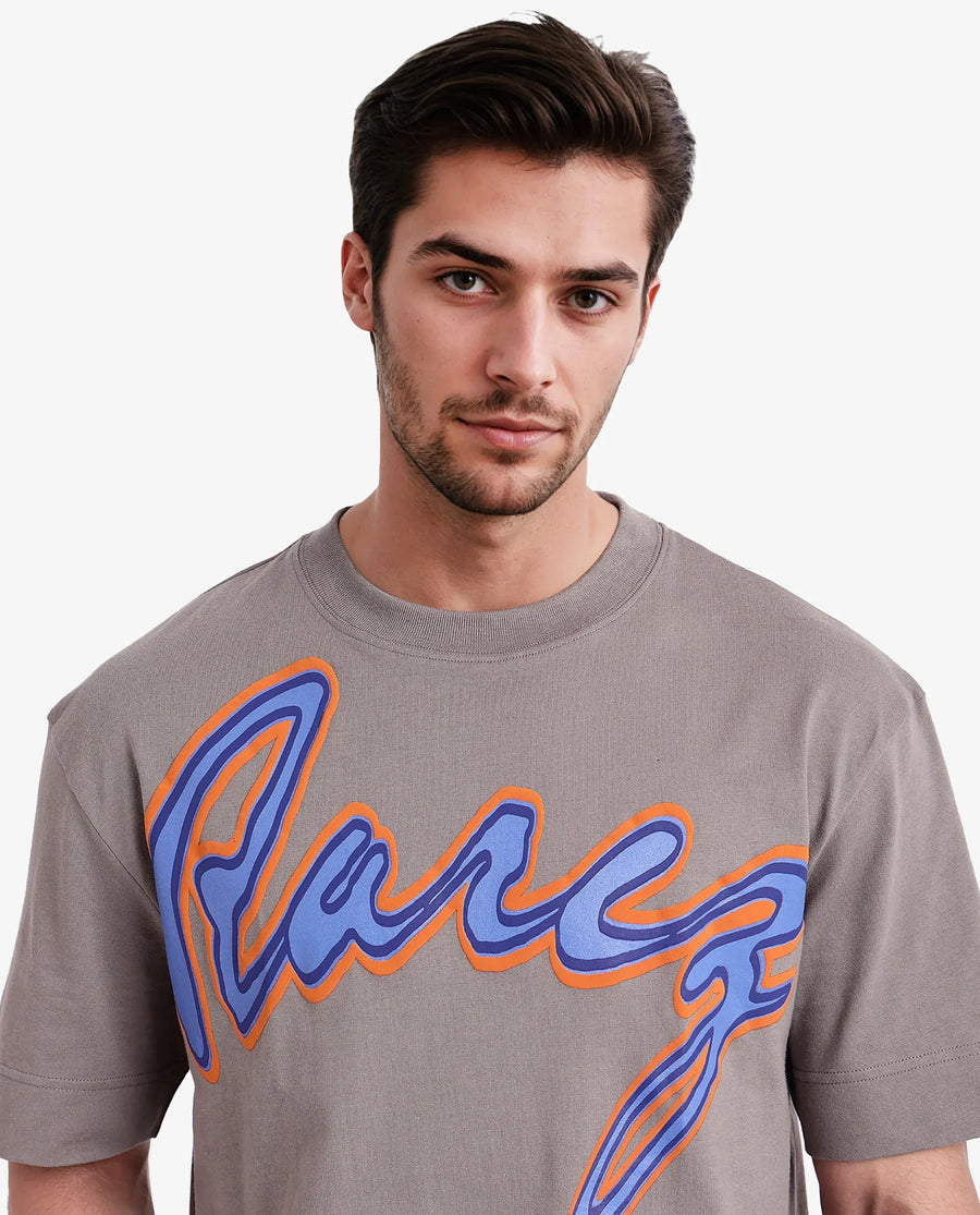 Rare Rabbit Men's Casse Light Grey Cotton Graphic Print Oversized Fit Half Sleeve Crew Neck T-Shirt