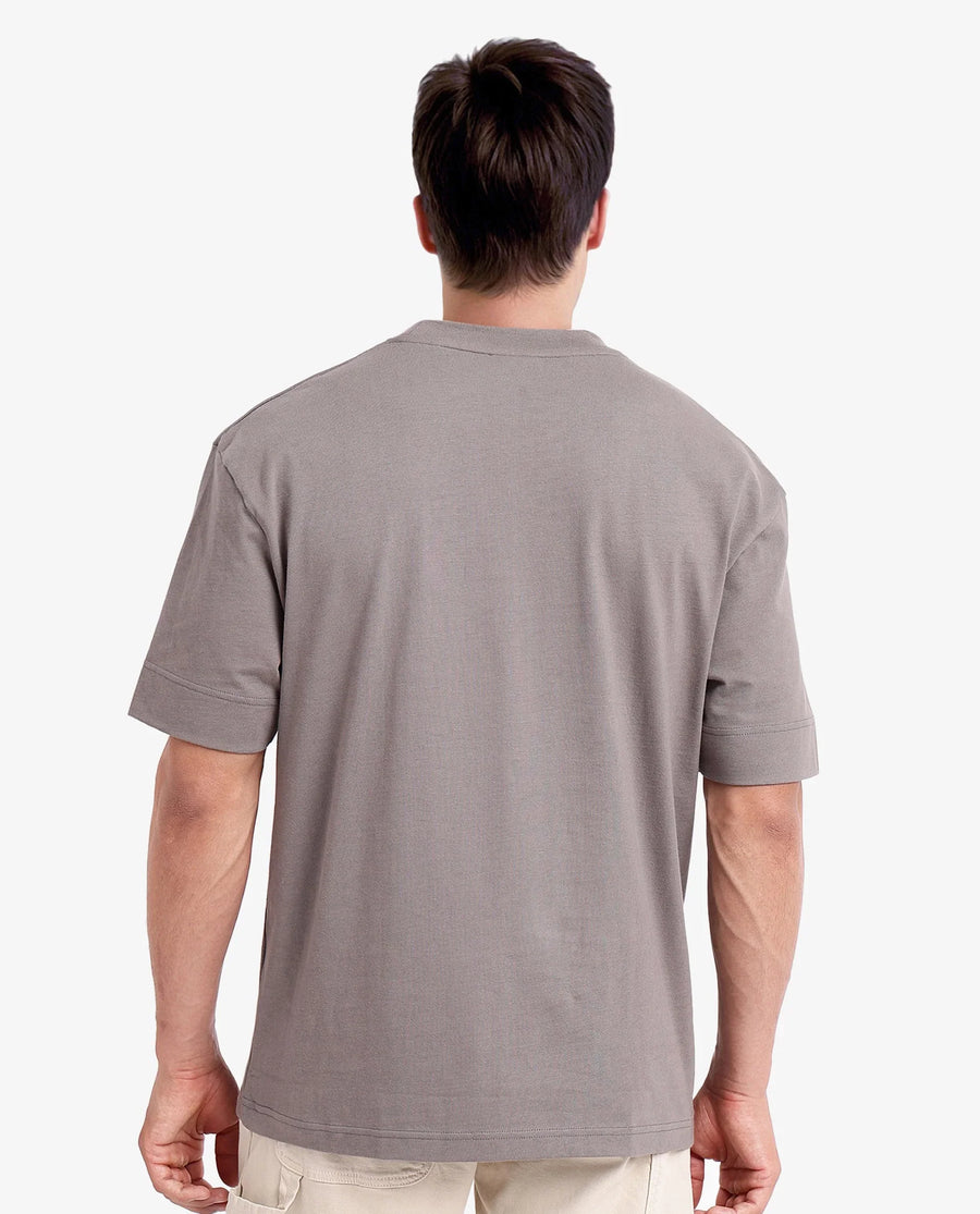 Rare Rabbit Men's Casse Light Grey Cotton Graphic Print Oversized Fit Half Sleeve Crew Neck T-Shirt