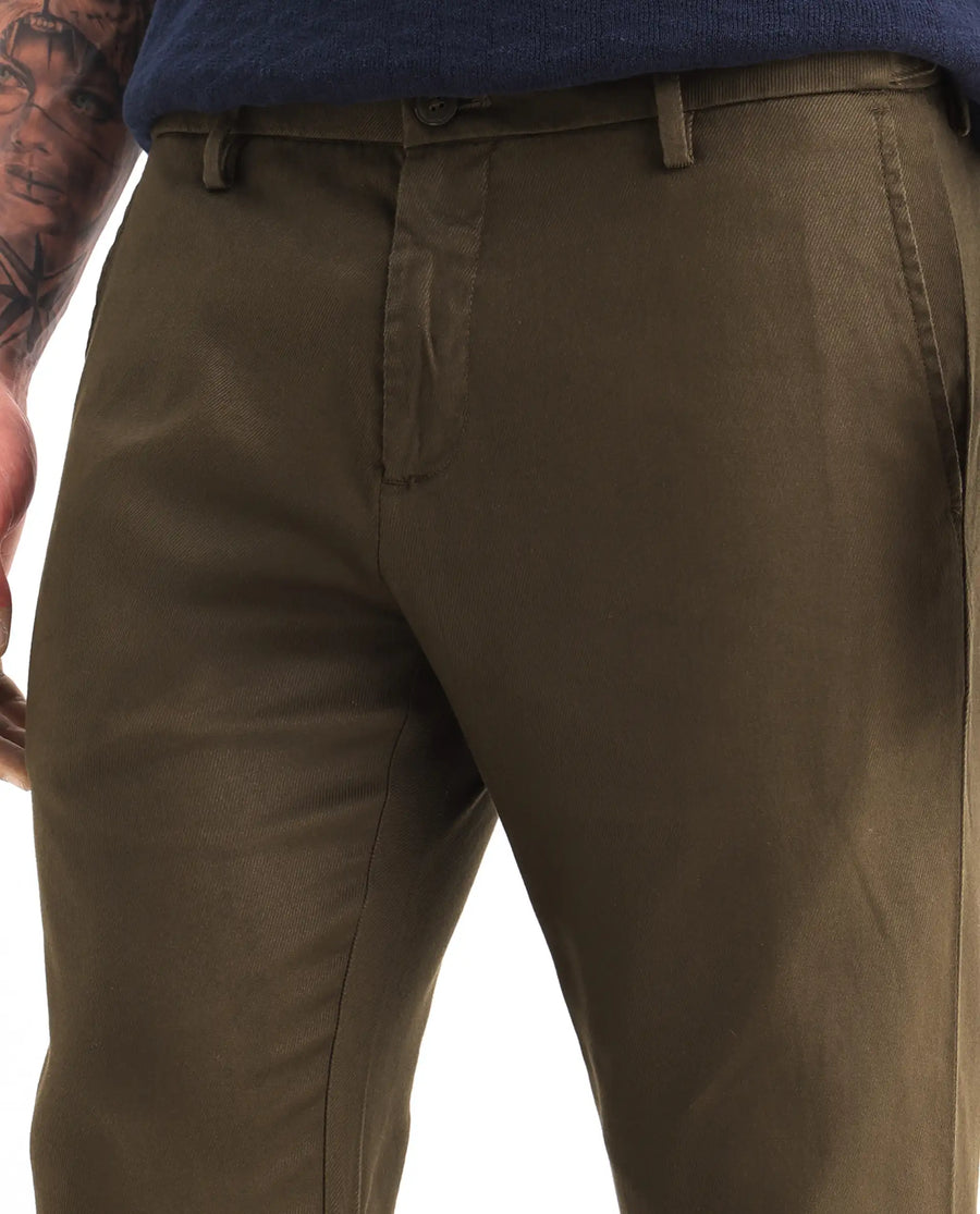 Rare Rabbit Men's Cameo Olive Linen Plain Regular Fit Trouser