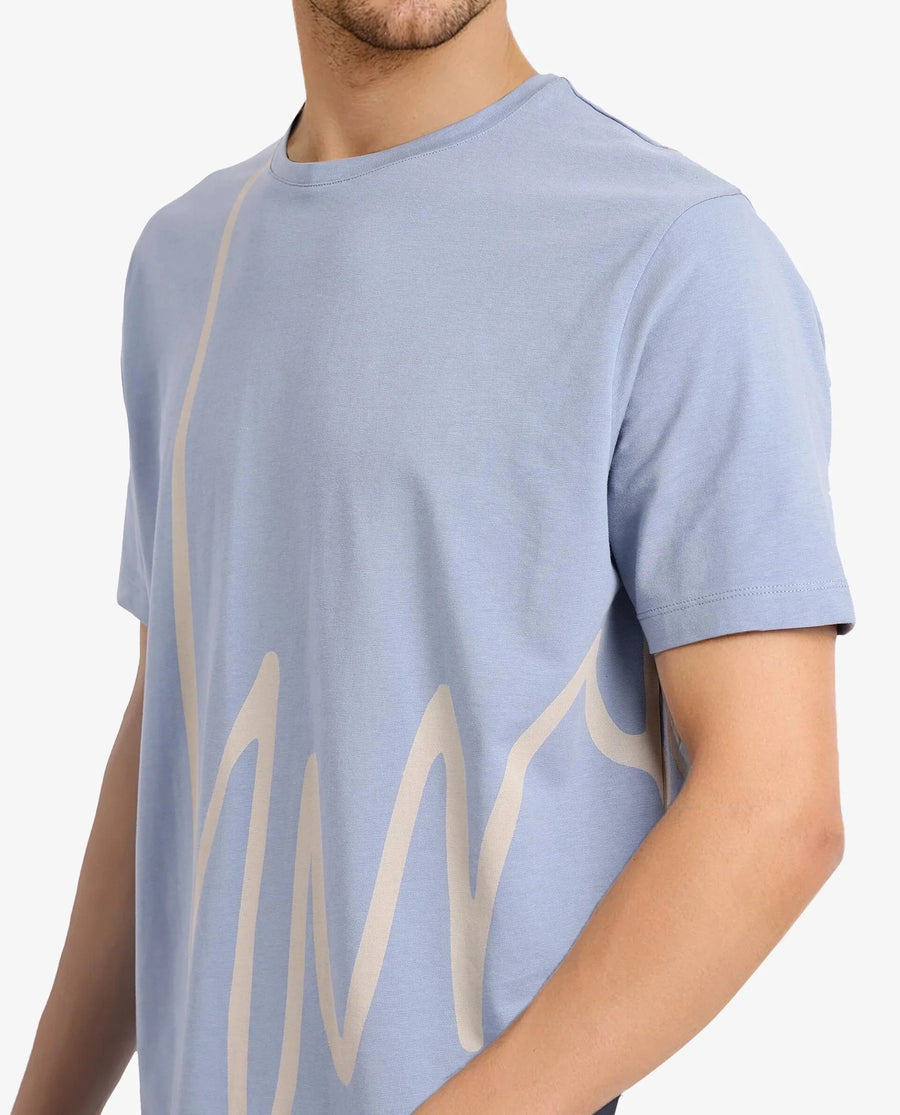Rare Rabbit Men's Chael Dusky Blue Cotton Blend Graphic Print Regular Fit Half Sleeve Crew Neck T-Shirt