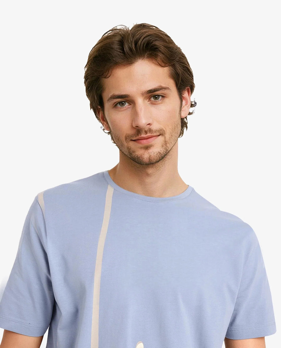 Rare Rabbit Men's Chael Dusky Blue Cotton Blend Graphic Print Regular Fit Half Sleeve Crew Neck T-Shirt