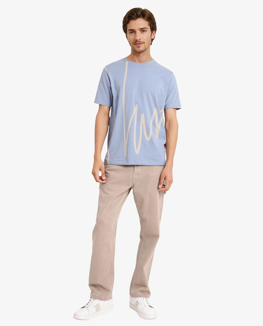 Rare Rabbit Men's Chael Dusky Blue Cotton Blend Graphic Print Regular Fit Half Sleeve Crew Neck T-Shirt