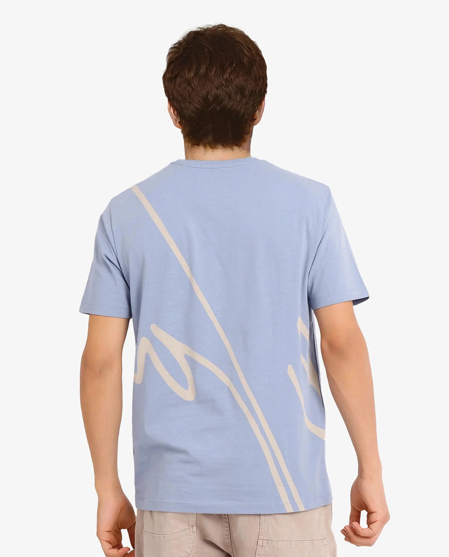 Rare Rabbit Men's Chael Dusky Blue Cotton Blend Graphic Print Regular Fit Half Sleeve Crew Neck T-Shirt
