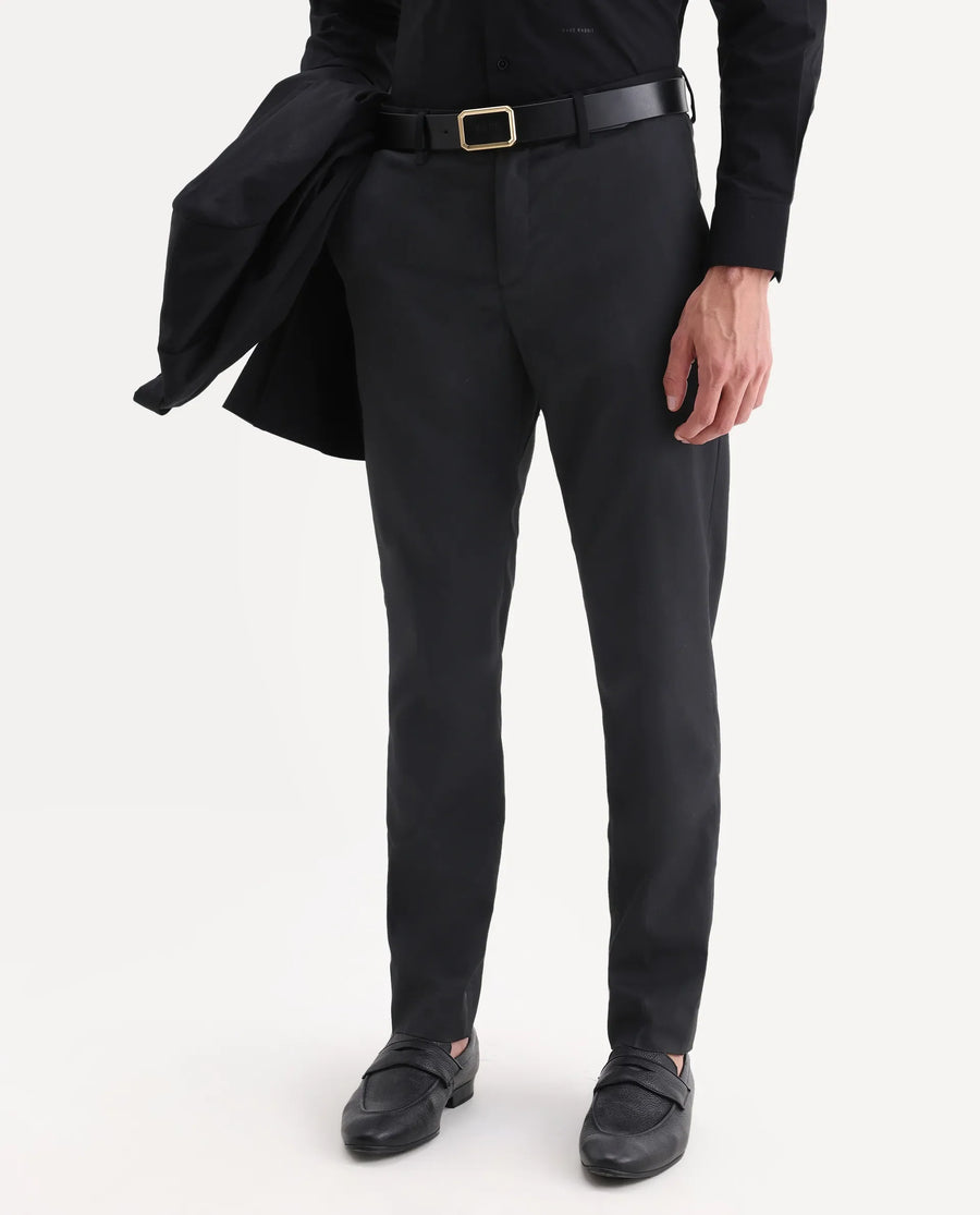 Rare Rabbit Men's Chamer Black Polyester Plain Regular Fit Trouser