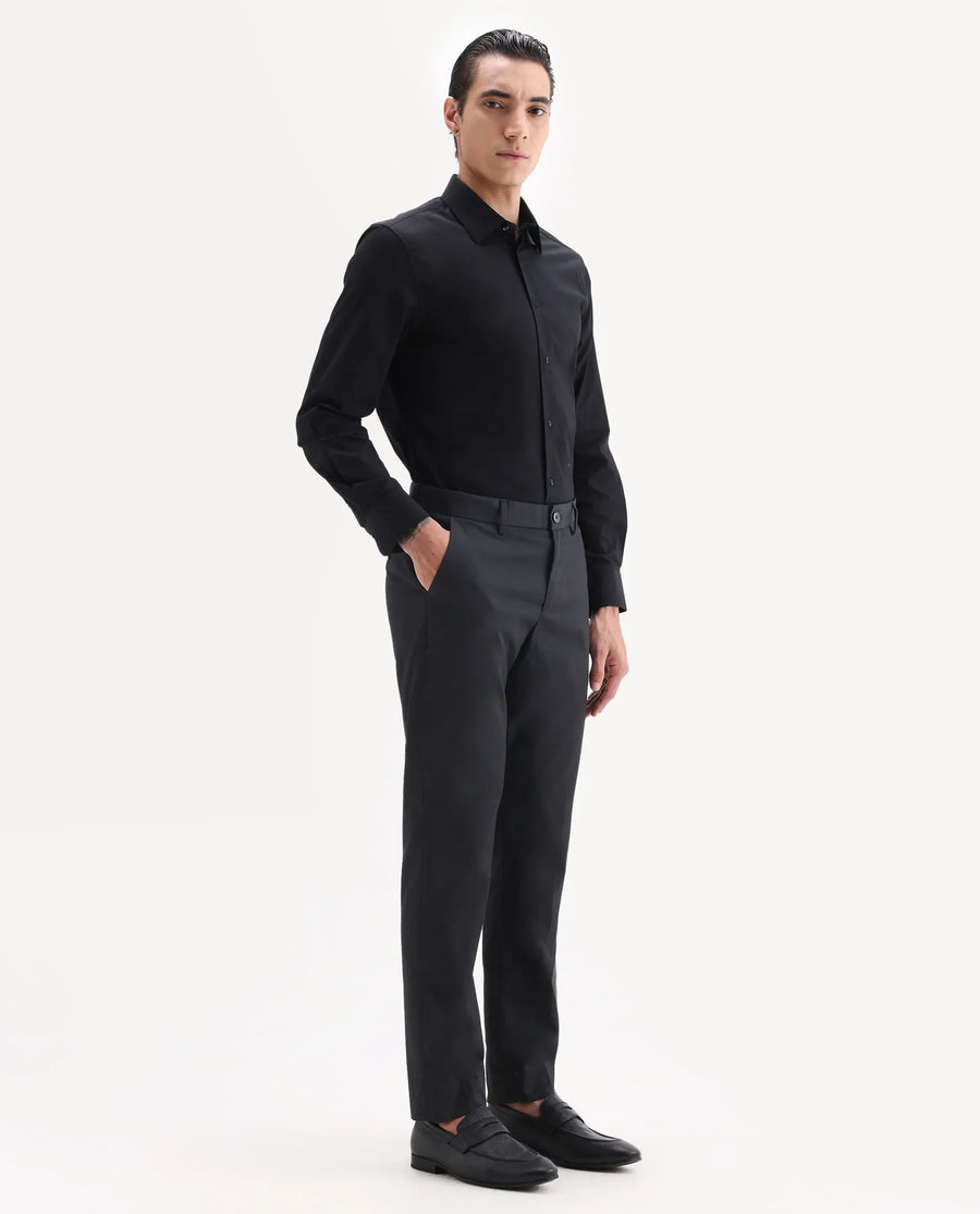 Rare Rabbit Men's Chamer Black Polyester Plain Regular Fit Trouser