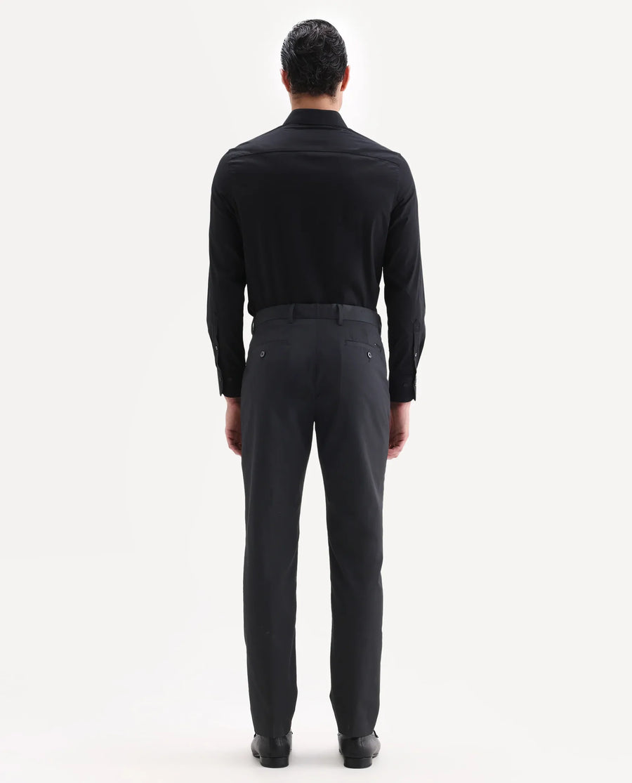 Rare Rabbit Men's Chamer Black Polyester Plain Regular Fit Trouser
