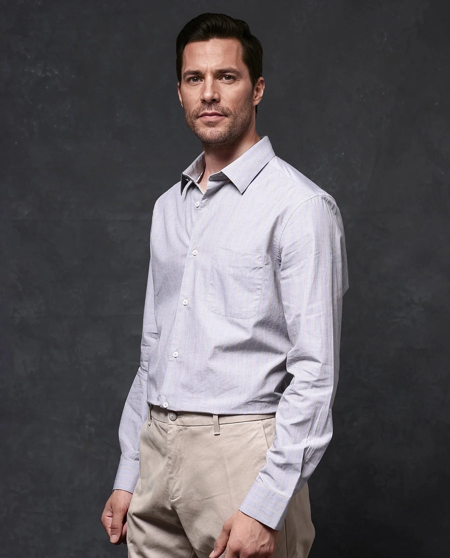 Rare Rabbit Men's Charl Beige Cotton Striped Print Regular Fit Full Sleeve Collared Shirt