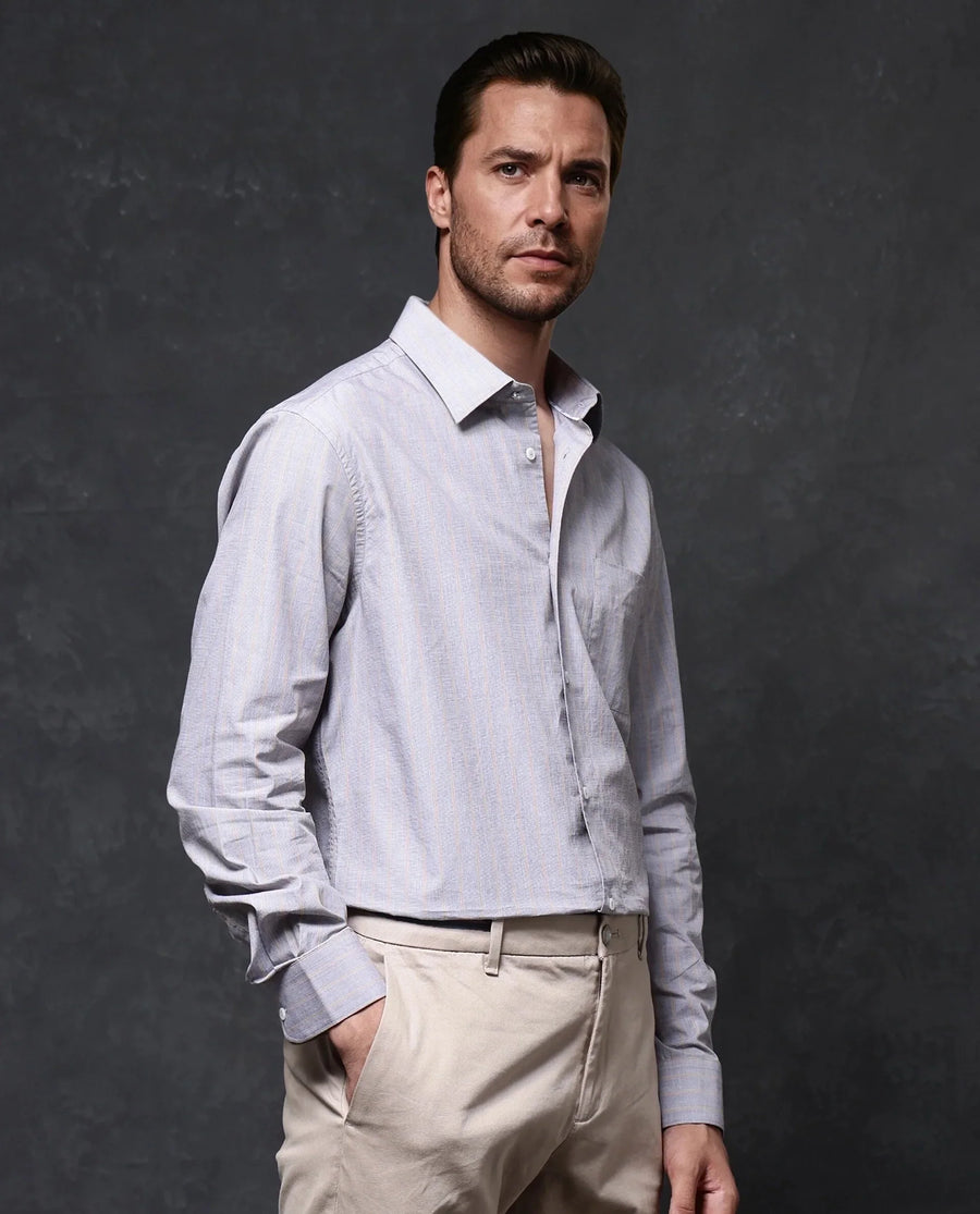 Rare Rabbit Men's Charl Beige Cotton Striped Print Regular Fit Full Sleeve Collared Shirt