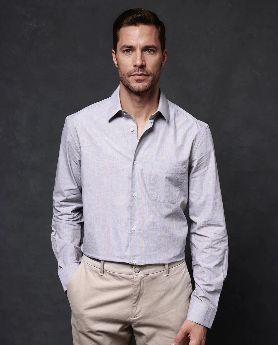 Rare Rabbit Men's Charl Beige Cotton Striped Print Regular Fit Full Sleeve Collared Shirt