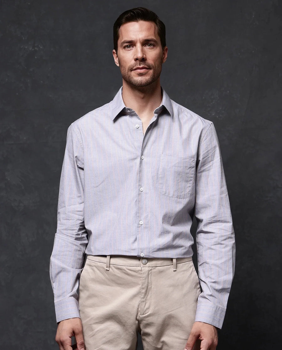 Rare Rabbit Men's Charl Beige Cotton Striped Print Regular Fit Full Sleeve Collared Shirt