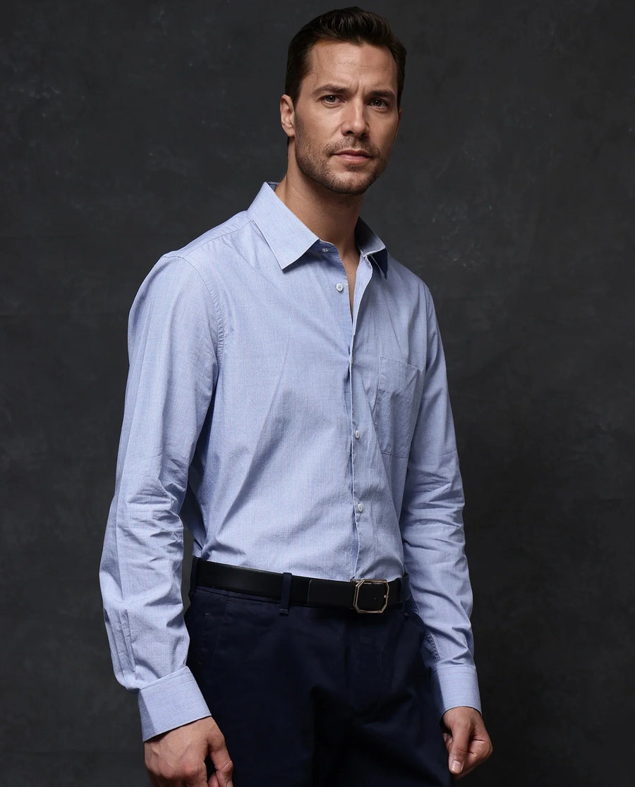 Rare Rabbit Men's Charl Light Blue Cotton Striped Print Regular Fit Full Sleeve Collared Shirt
