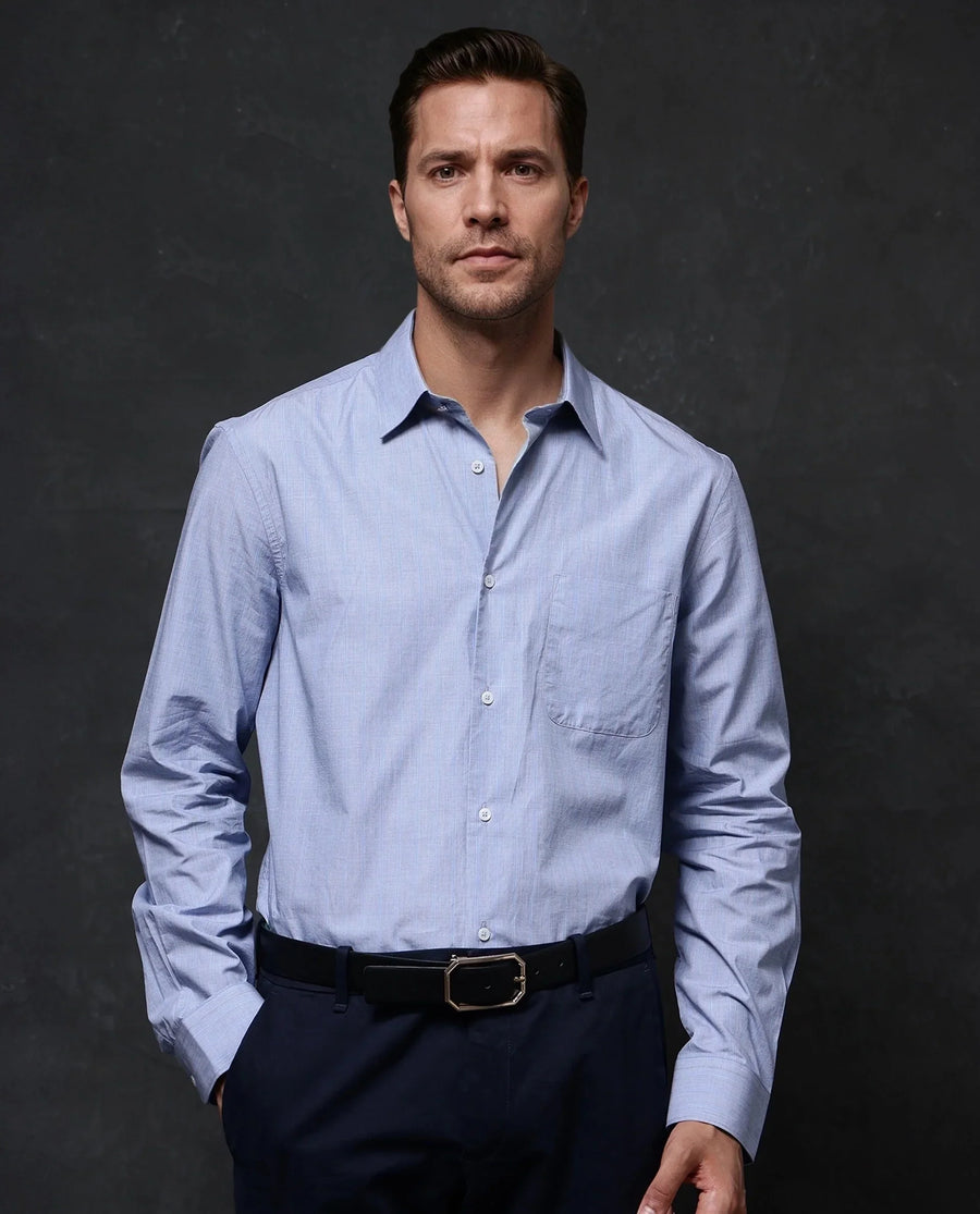 Rare Rabbit Men's Charl Light Blue Cotton Striped Print Regular Fit Full Sleeve Collared Shirt