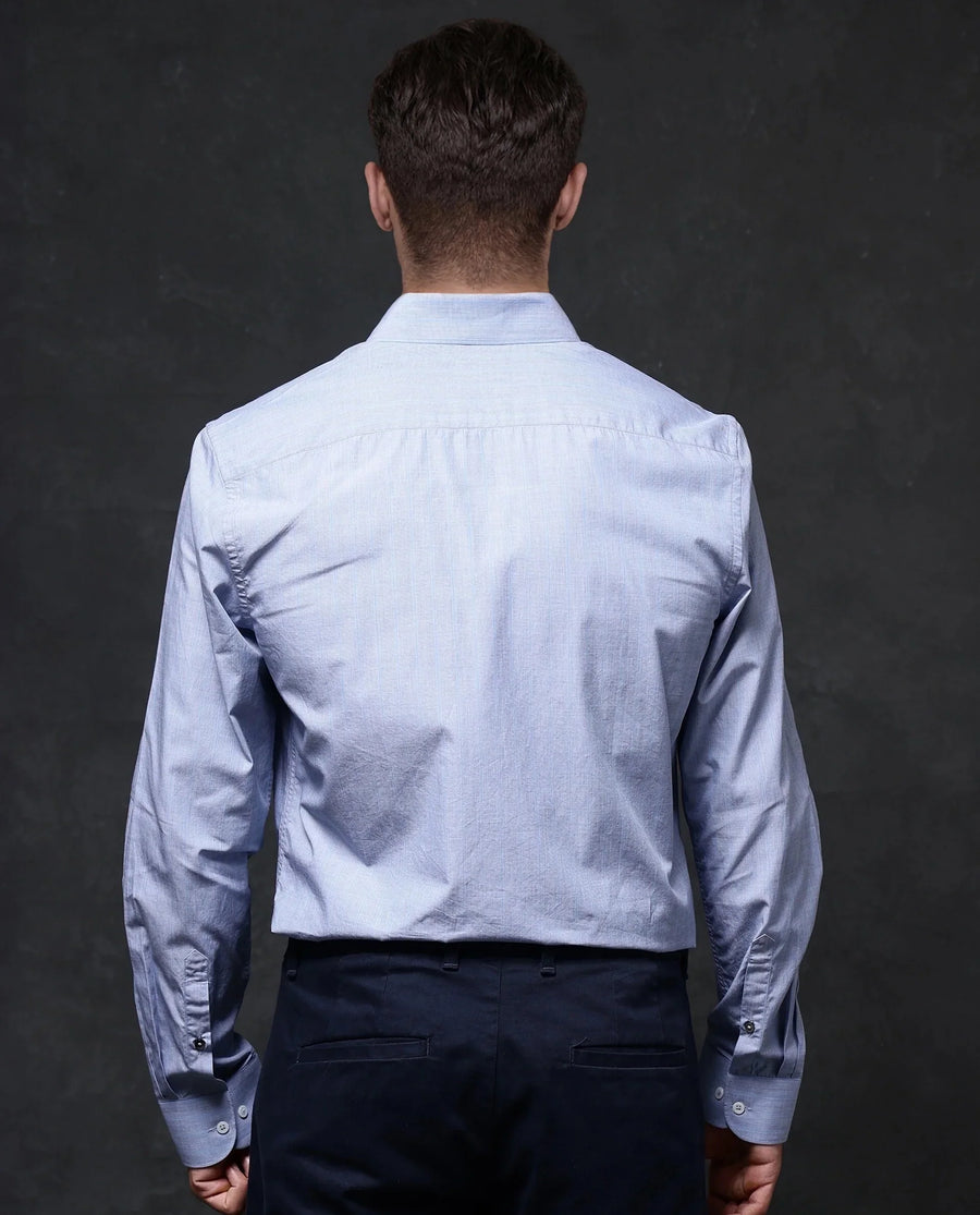 Rare Rabbit Men's Charl Light Blue Cotton Striped Print Regular Fit Full Sleeve Collared Shirt