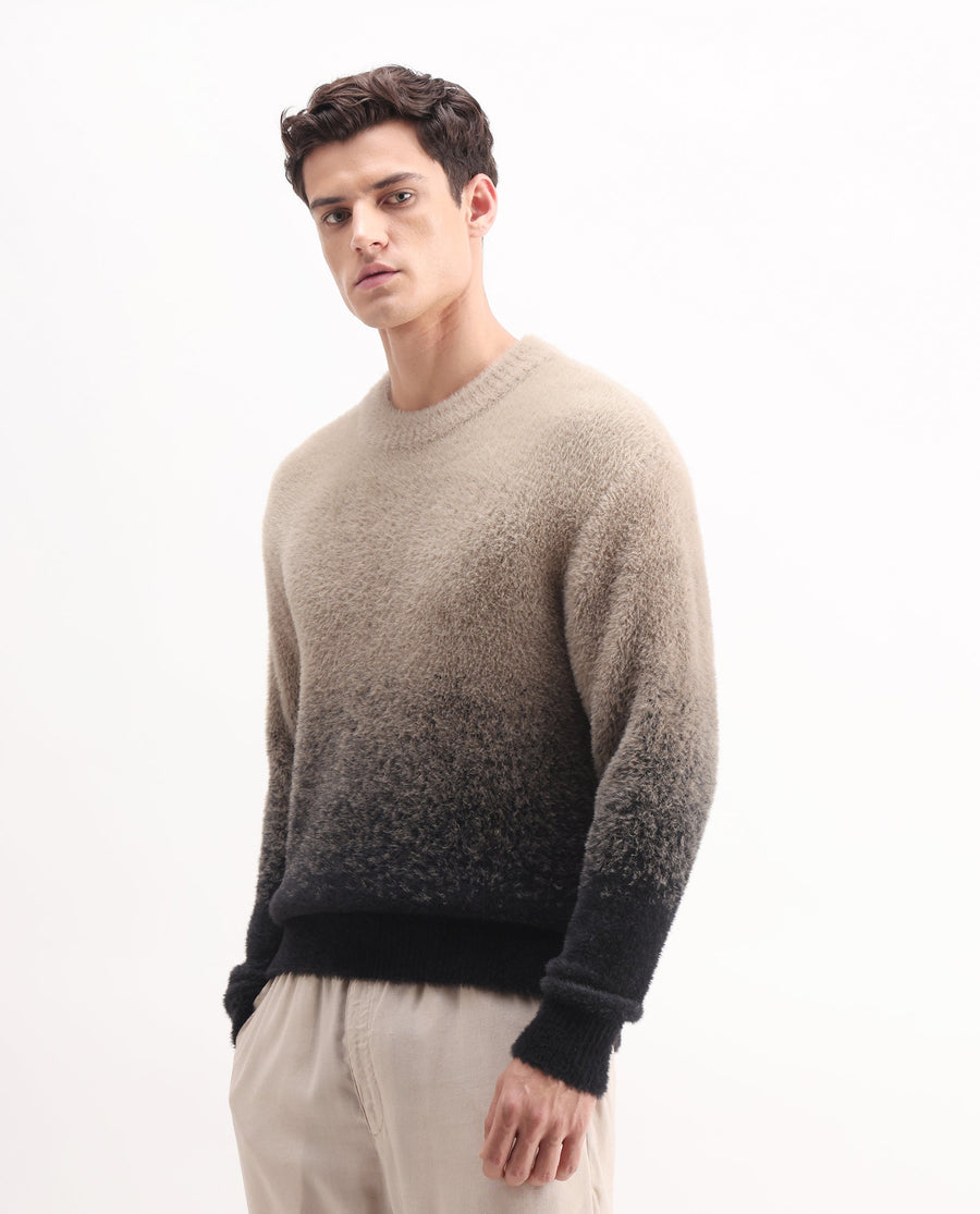 Rare Rabbit Men's Chervs Black Cotton Color Block Regular Fit Full Sleeve Crew Neck Sweater