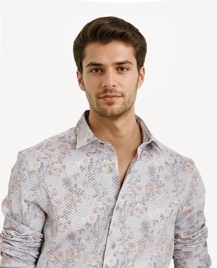Rare Rabbit Men's Chester Pastel Blue Cotton Floral Print Regular Fit Full Sleeve Collared Shirt