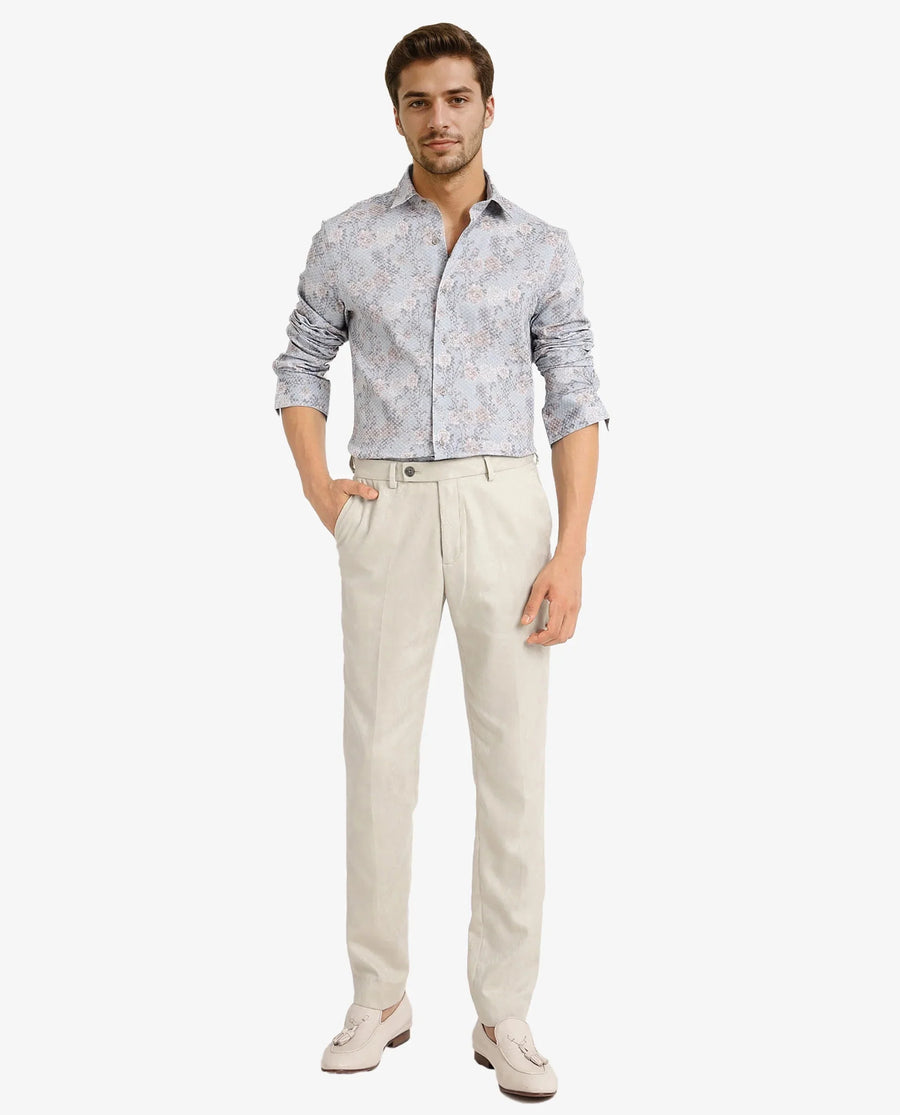Rare Rabbit Men's Chester Pastel Blue Cotton Floral Print Regular Fit Full Sleeve Collared Shirt