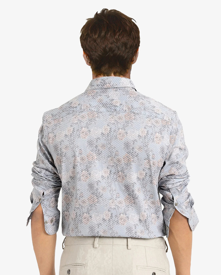 Rare Rabbit Men's Chester Pastel Blue Cotton Floral Print Regular Fit Full Sleeve Collared Shirt