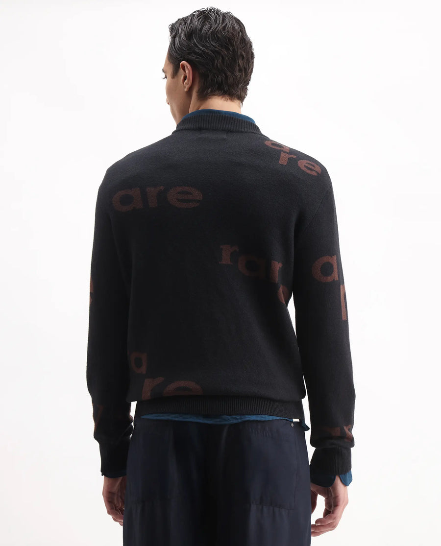 Rare Rabbit Men's Chet Dark Green Viscose Monogram Print Regular Fit Full Sleeve Crew Neck Sweater