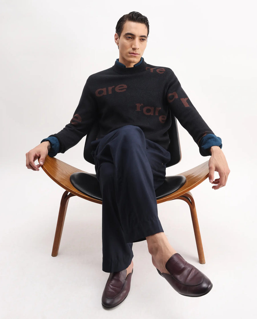 Rare Rabbit Men's Chet Dark Green Viscose Monogram Print Regular Fit Full Sleeve Crew Neck Sweater