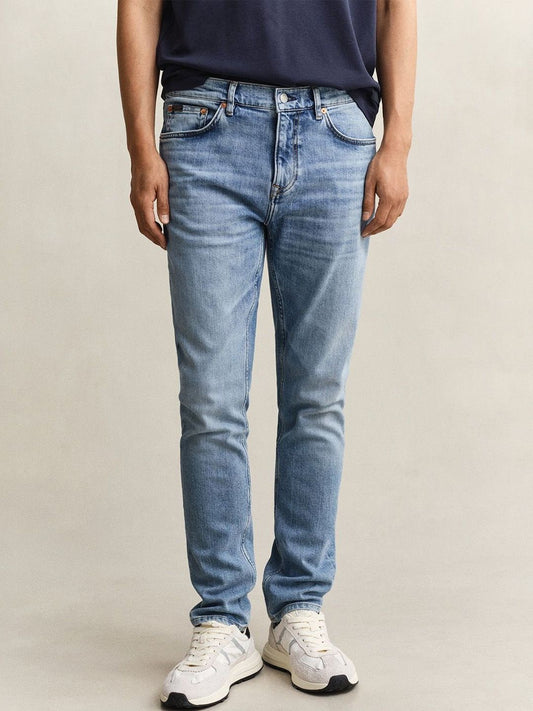 Gant Men Blue Solid Stretchable Slim Fit Jeans