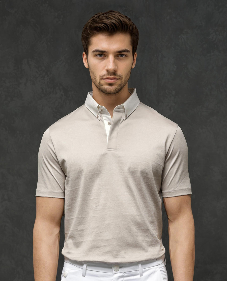 Rare Rabbit Men's Clarance Beige Cotton Plain Regular Fit Half Sleeve Polo