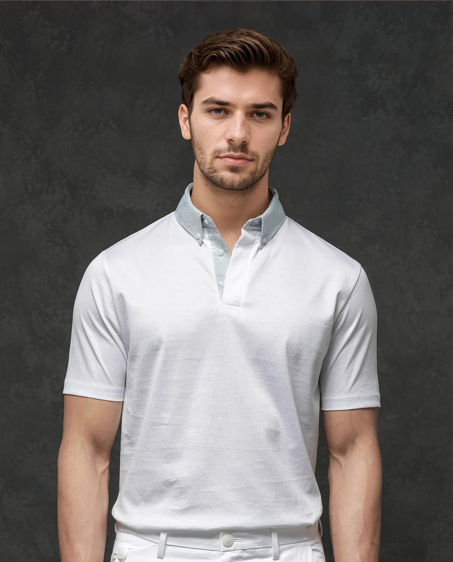 Rare Rabbit Men's Clarance White Cotton Plain Regular Fit Half Sleeve Polo