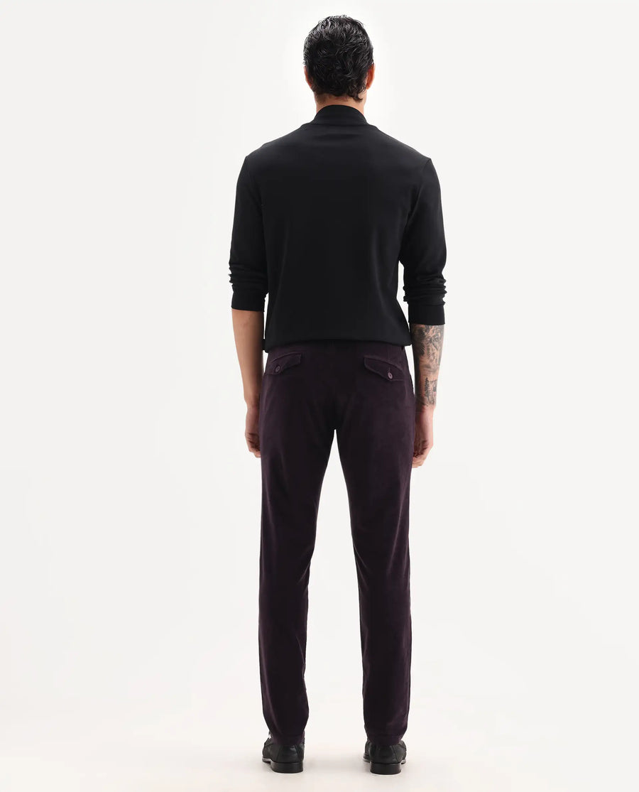 Rare Rabbit Men's Cloy Purple Cotton Plain Regular Fit Trouser