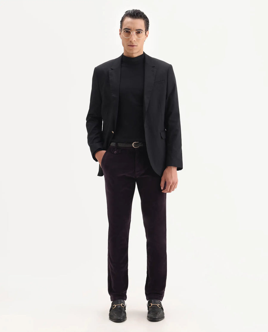 Rare Rabbit Men's Cloy Purple Cotton Plain Regular Fit Trouser