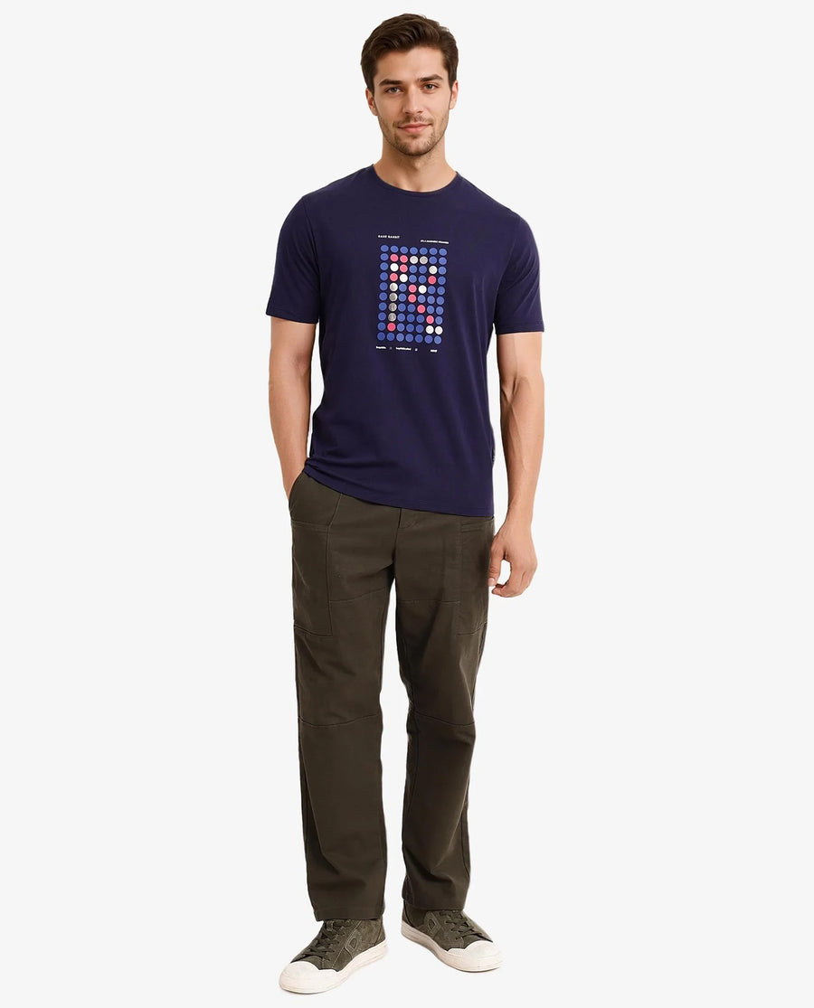 Rare Rabbit Men's Colos Navy Cotton Graphic Print Regular Fit Half Sleeve Crew Neck T-Shirt