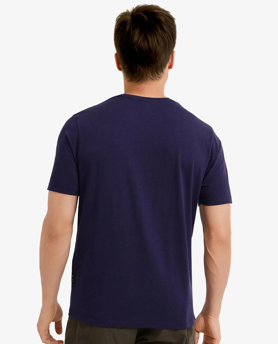 Rare Rabbit Men's Colos Navy Cotton Graphic Print Regular Fit Half Sleeve Crew Neck T-Shirt