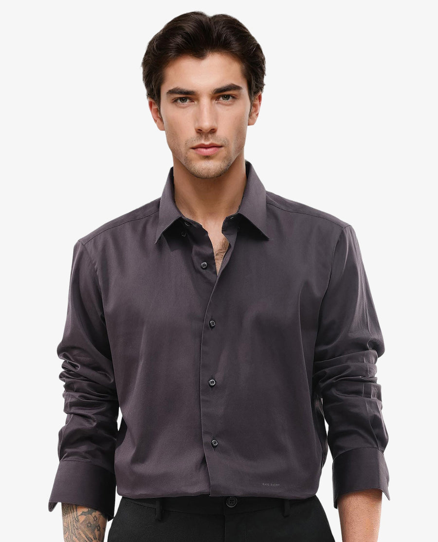 Rare Rabbit Men's Como-4 Dark Purple Cotton Plain Regular Fit Full Sleeve Collared Shirt